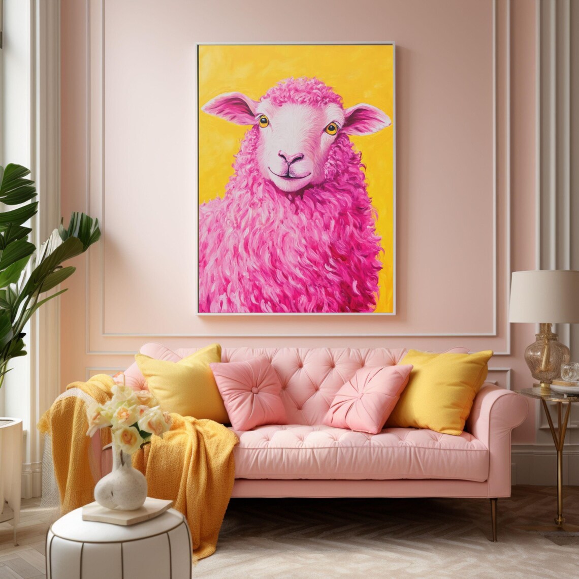 Pink Sheep Art Print, Cute Farm Animal Poster