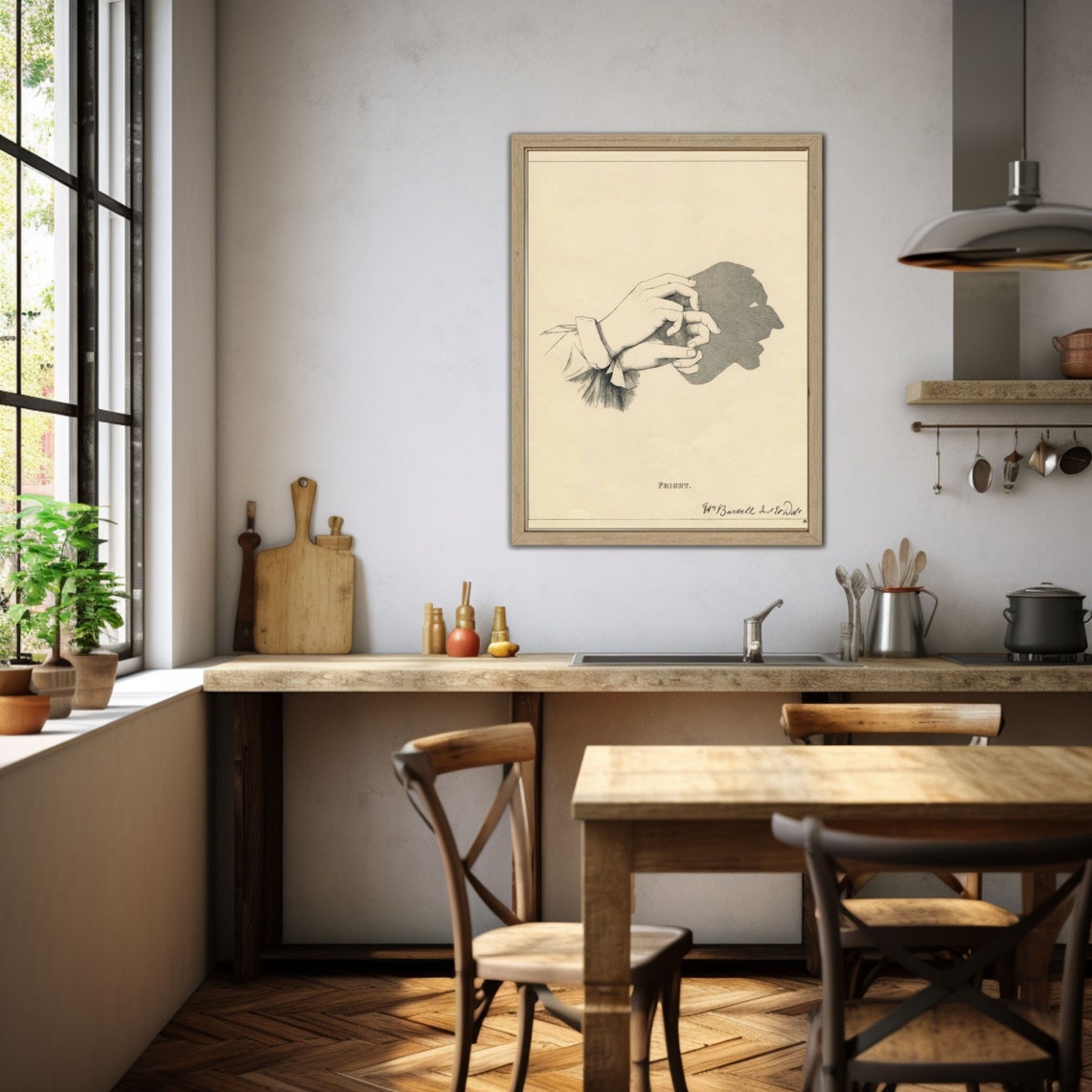 Antique Hand Shadow Puppet Falcon Shadowgraph Illustration Poster