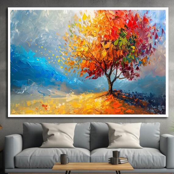 Colorful Autumn Tree Impasto Oil Painting Fall Landscape Poster