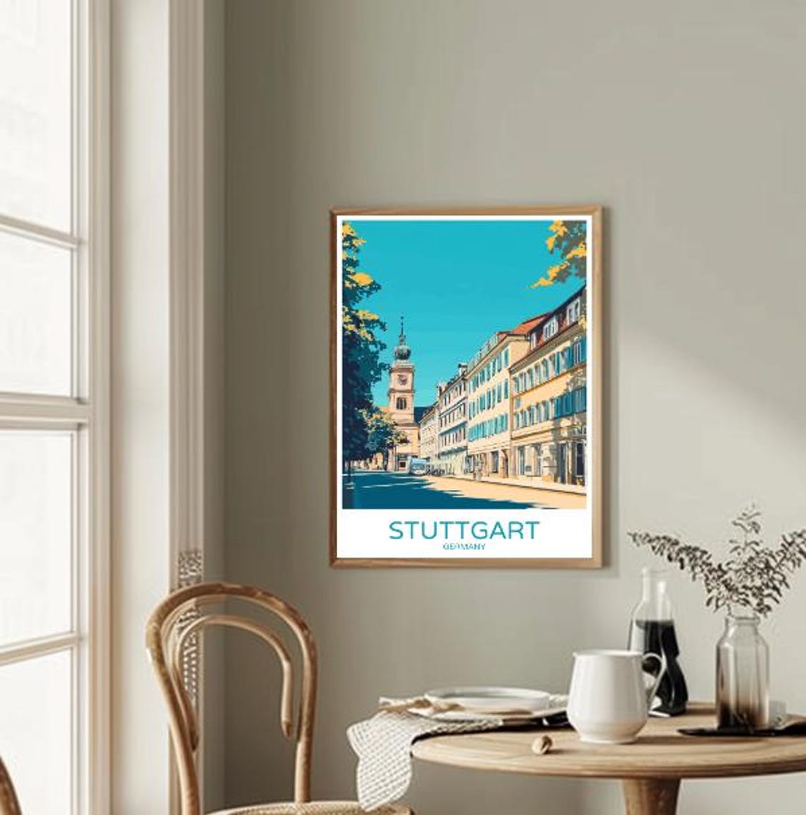 Stuttgart Germany Historic Old Town Street Clock Tower Poster - Image 2