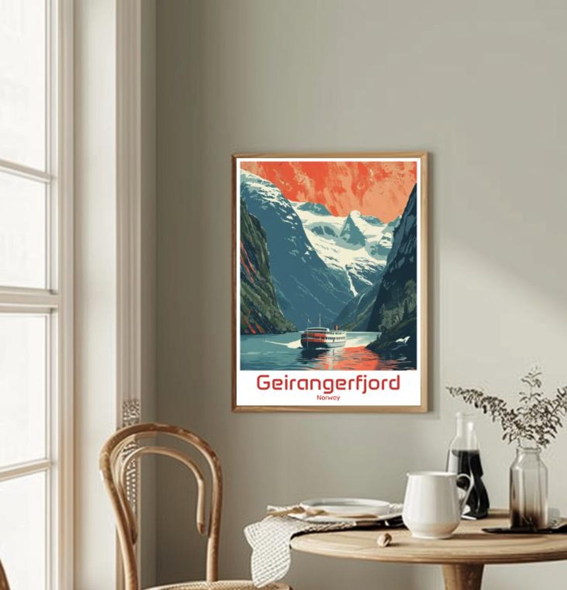 Geirangerfjord Travel Poster Norway Scenic Fjord Wall Art Nordic Nature Print Majestic Mountain View Europe Travel Gift - Image 2