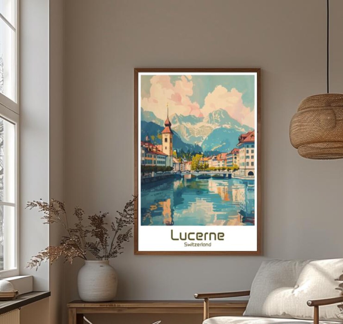 Lucerne Switzerland Lakeside Old Town And Alps View Travel Poster - Image 4