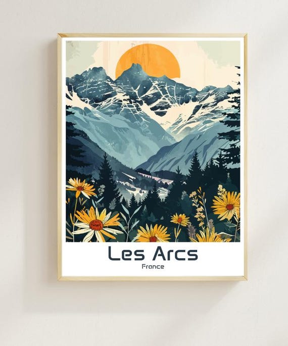 Les Arcs France Travel Poster Print Alpine Wall Decor Of Ski Resort Mountains French Alps Travel Gift