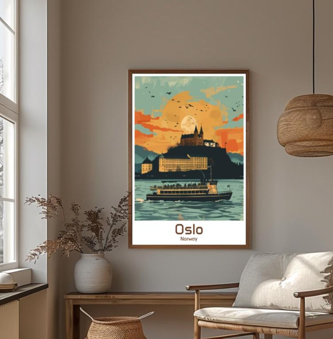 Oslo Norway Akershus Fortress Sunset Harbor Ferry Glow Poster - Image 4