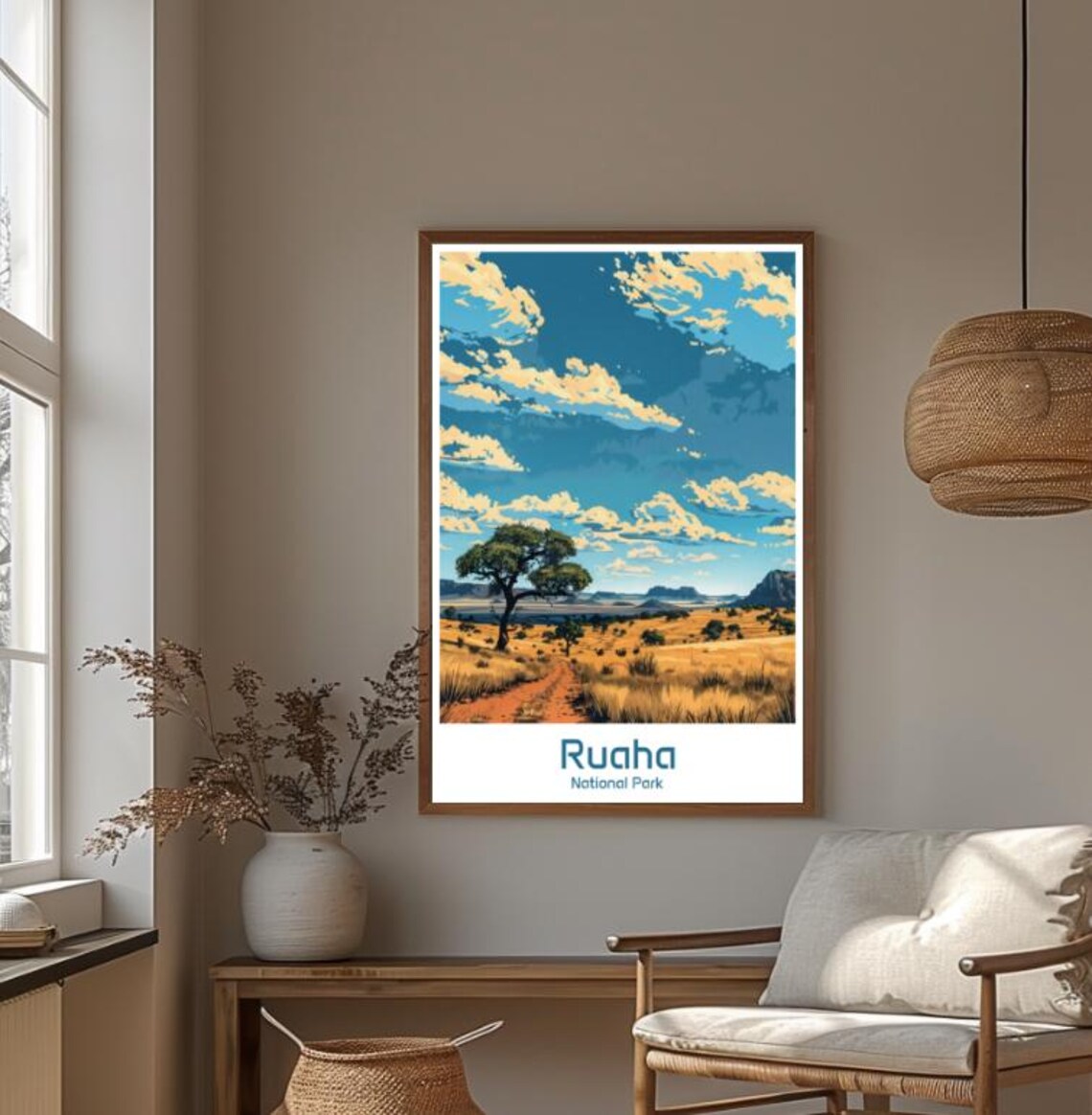 Ruaha National Park Tanzania Savanna Path Acacia Vintage Travel Poster - Image 4