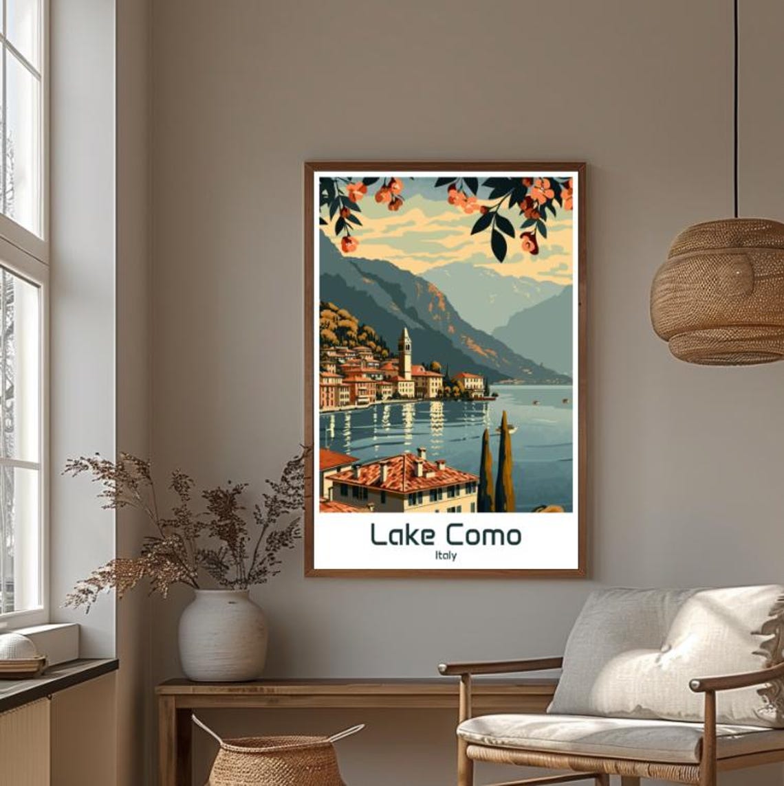 Lake Como Italy Lakeside Village Church Tower Sunset Travel Poster - Image 4