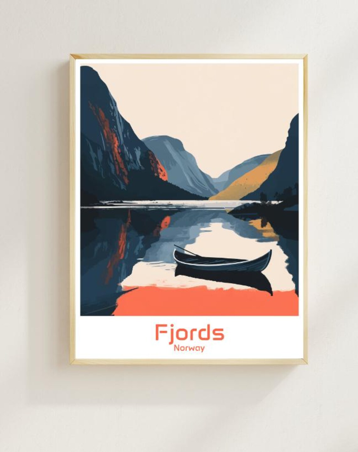 Norwegian Fjords Rowboat Still Water Mountain Reflection Poster