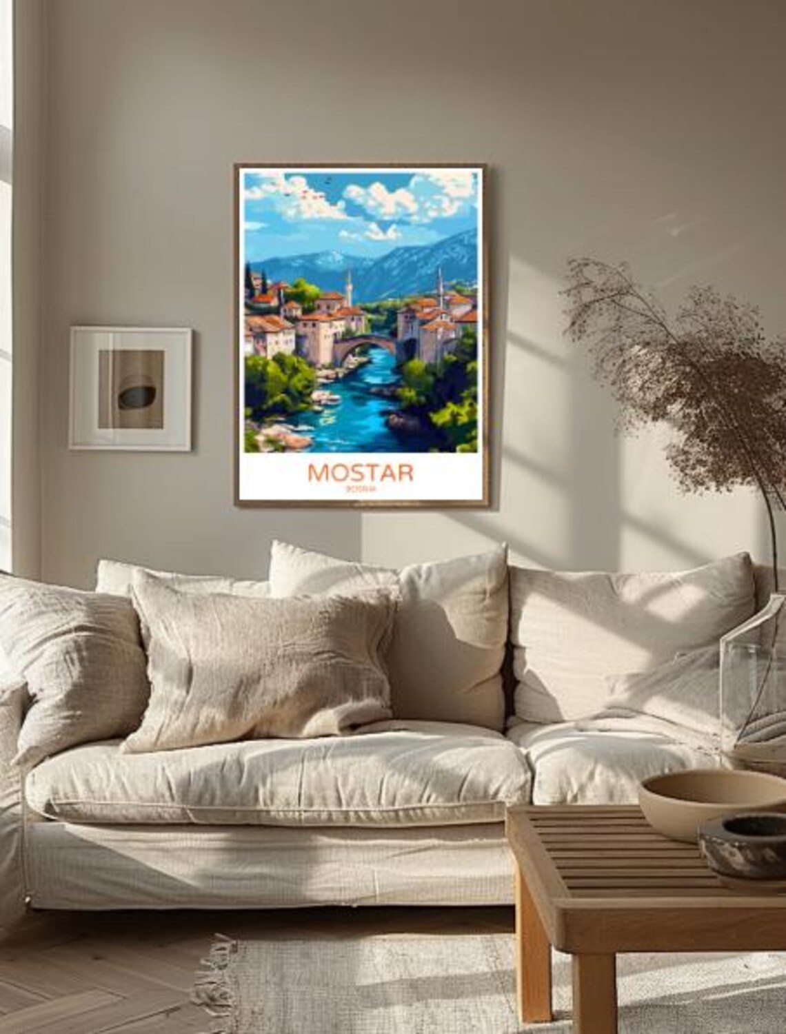 Mostar Bosnia Stari Most Bridge Poster Over Neretva River Mountains - Image 2