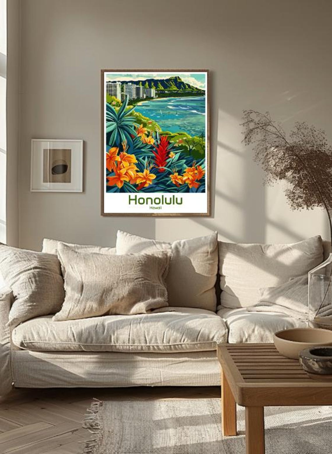 Honolulu Hawaii Waikiki Diamond Head Tropical Flowers Poster - Image 3