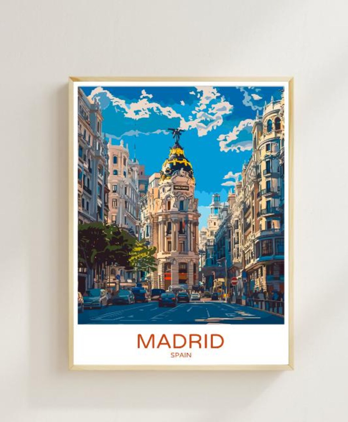 Madrid Spain Metropolis Building Gran Via City Vintage Travel Poster