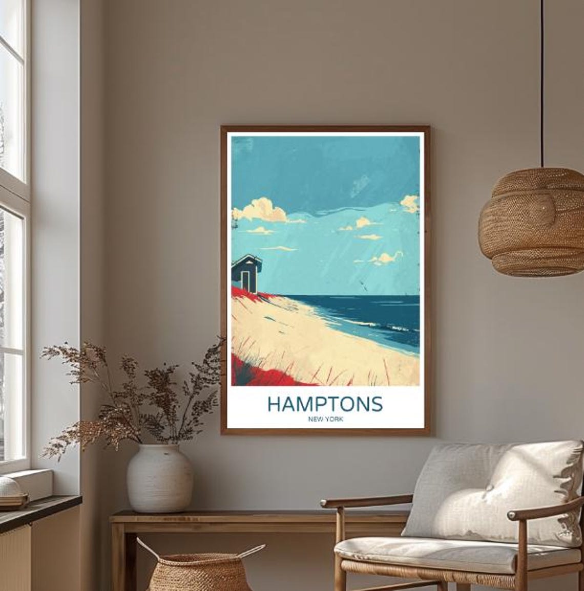 Hamptons New York Beach Dune Hut and Red Grass Travel Poster - Image 3