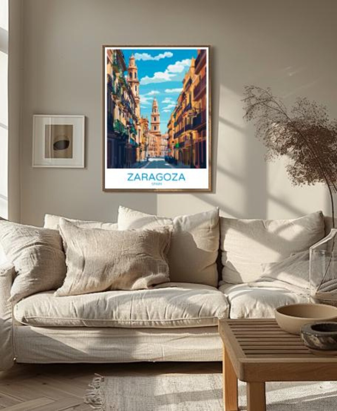 Zaragoza Twin Bell Towers Historic Old Town Street Spain Poster - Image 2