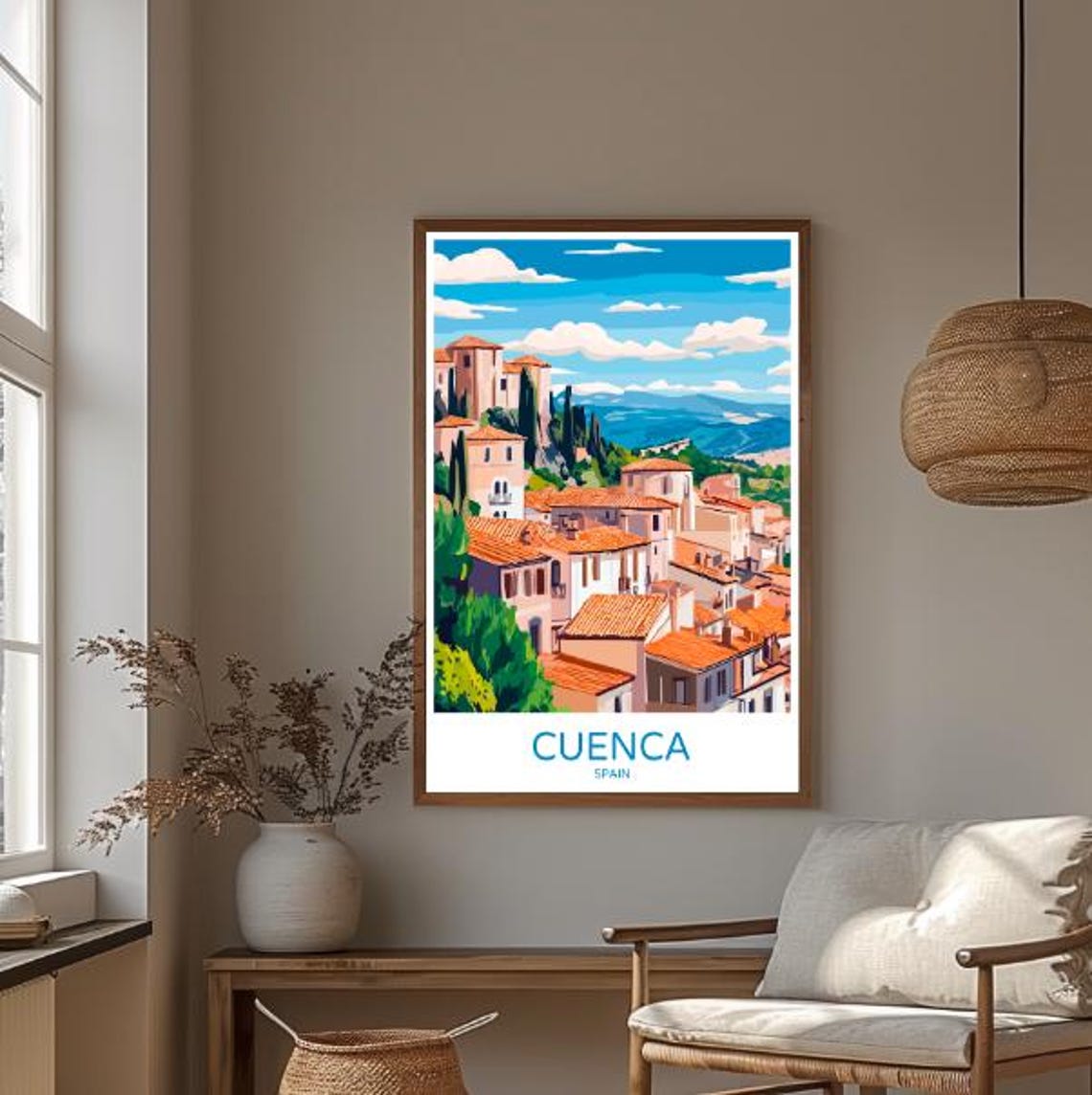 Cuenca Hill Town Terracotta Rooftops and Tall Cypress Trees Poster - Image 3