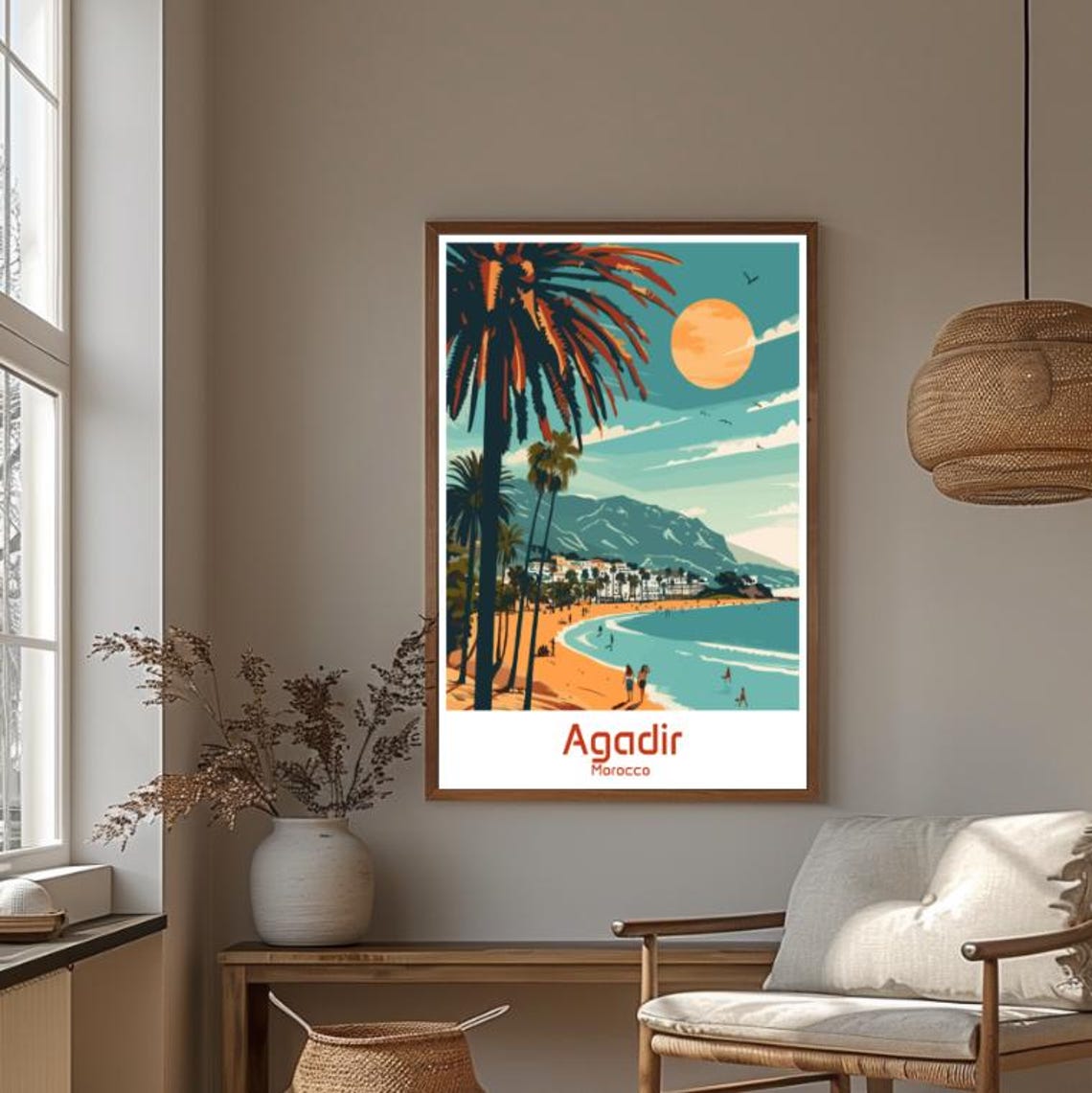 Tropical Agadir Morocco Palm Beach Sunset Mountain Coast Poster - Image 4