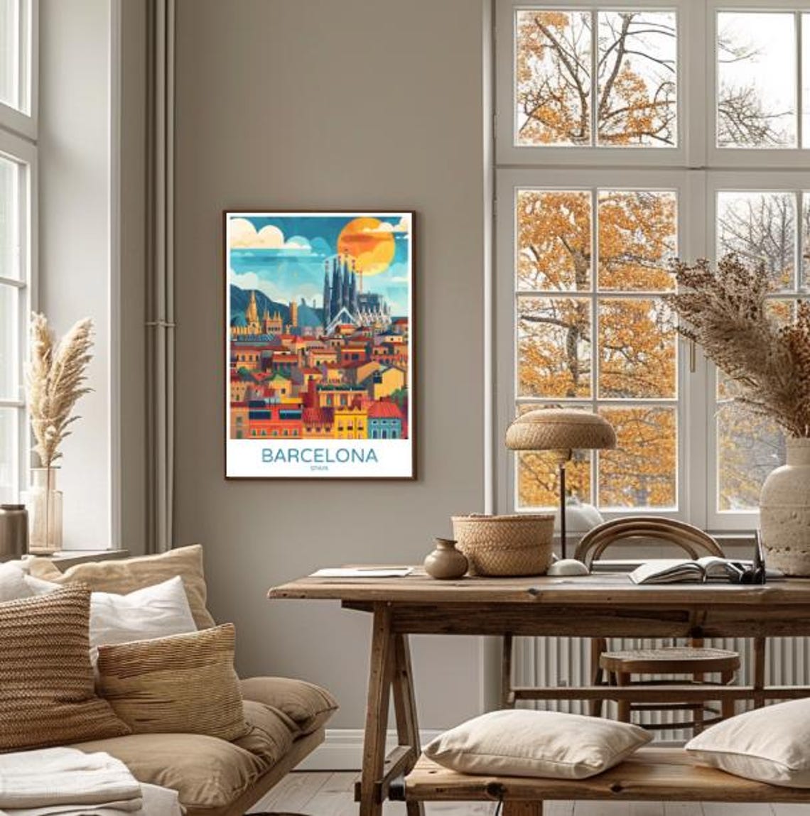 Barcelona Sagrada Familia Spires Under a Blazing Sunset Sky Poster - Image 4