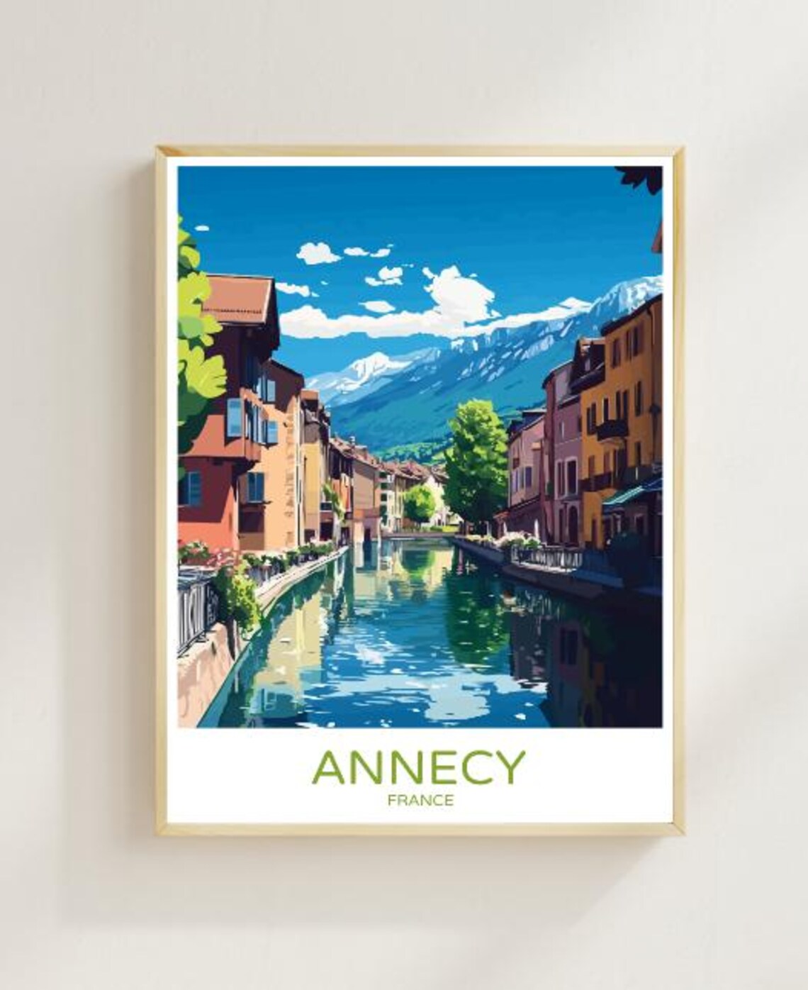 Annecy France Canal Town Poster With Alpine Peaks Old Town Reflections