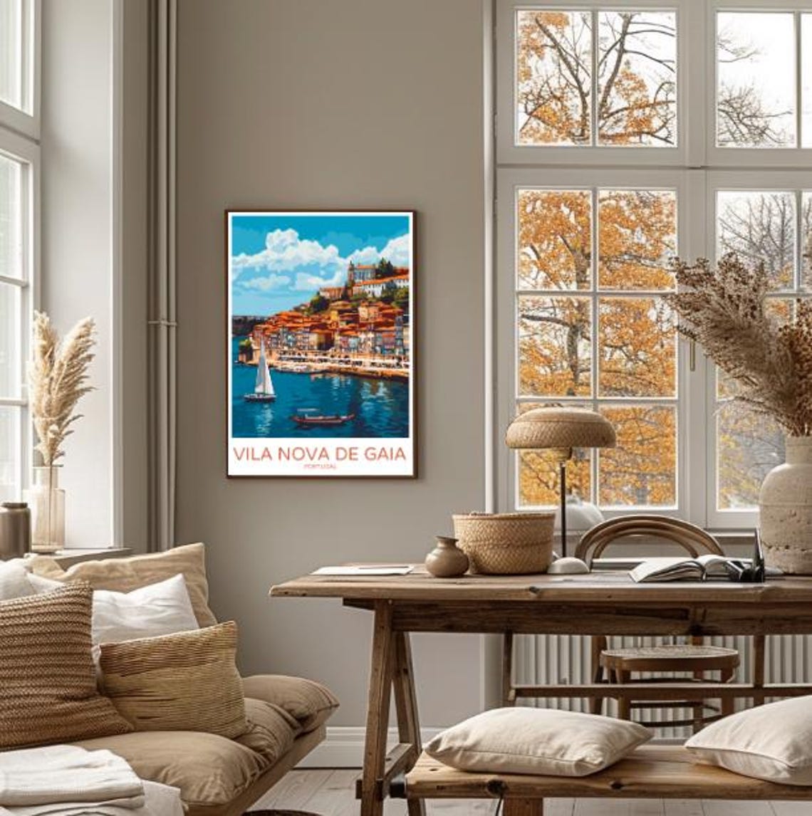 Vila Nova De Gaia Porto Riverside Rooftops Sailboat Travel Poster - Image 4