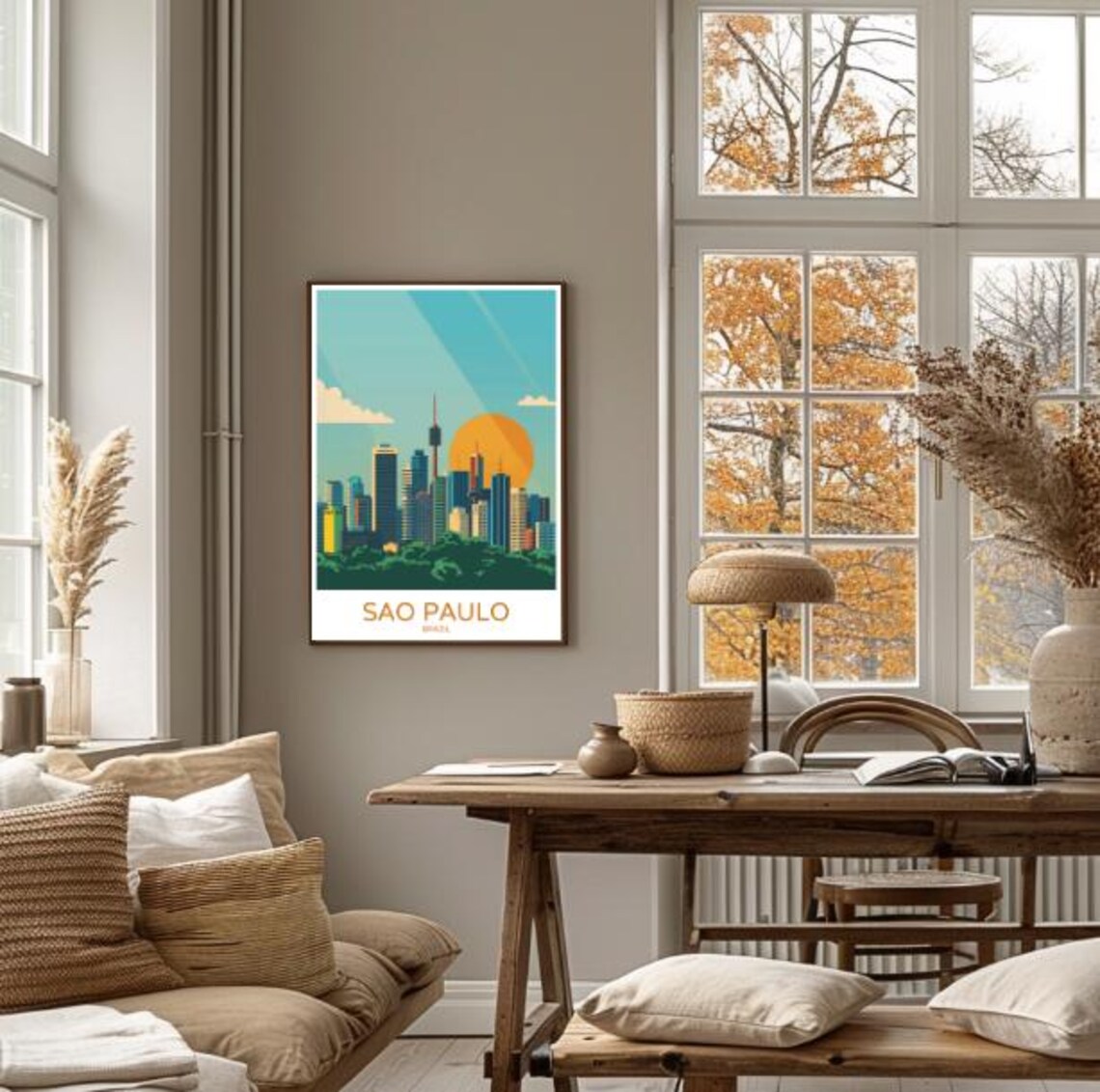 Sao Paulo Brazil City Skyline Golden Sunset Vintage Travel Poster - Image 4