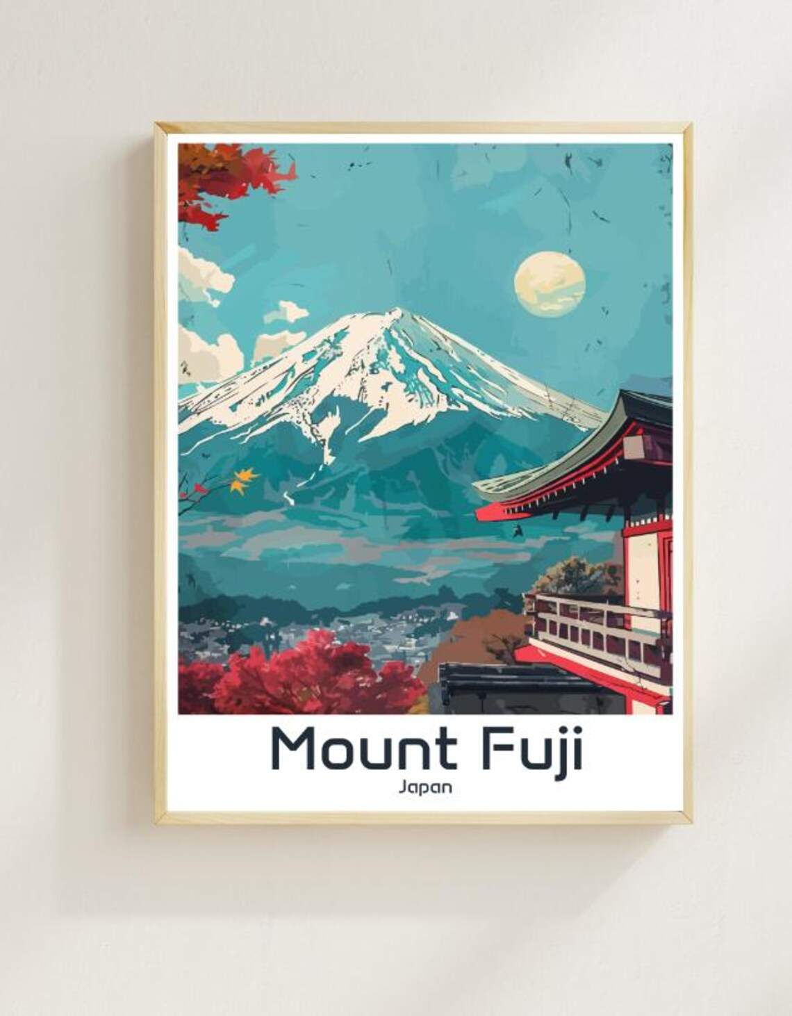 Mount Fuji Japan Autumn Moon Pagoda Mountain Landscape Poster