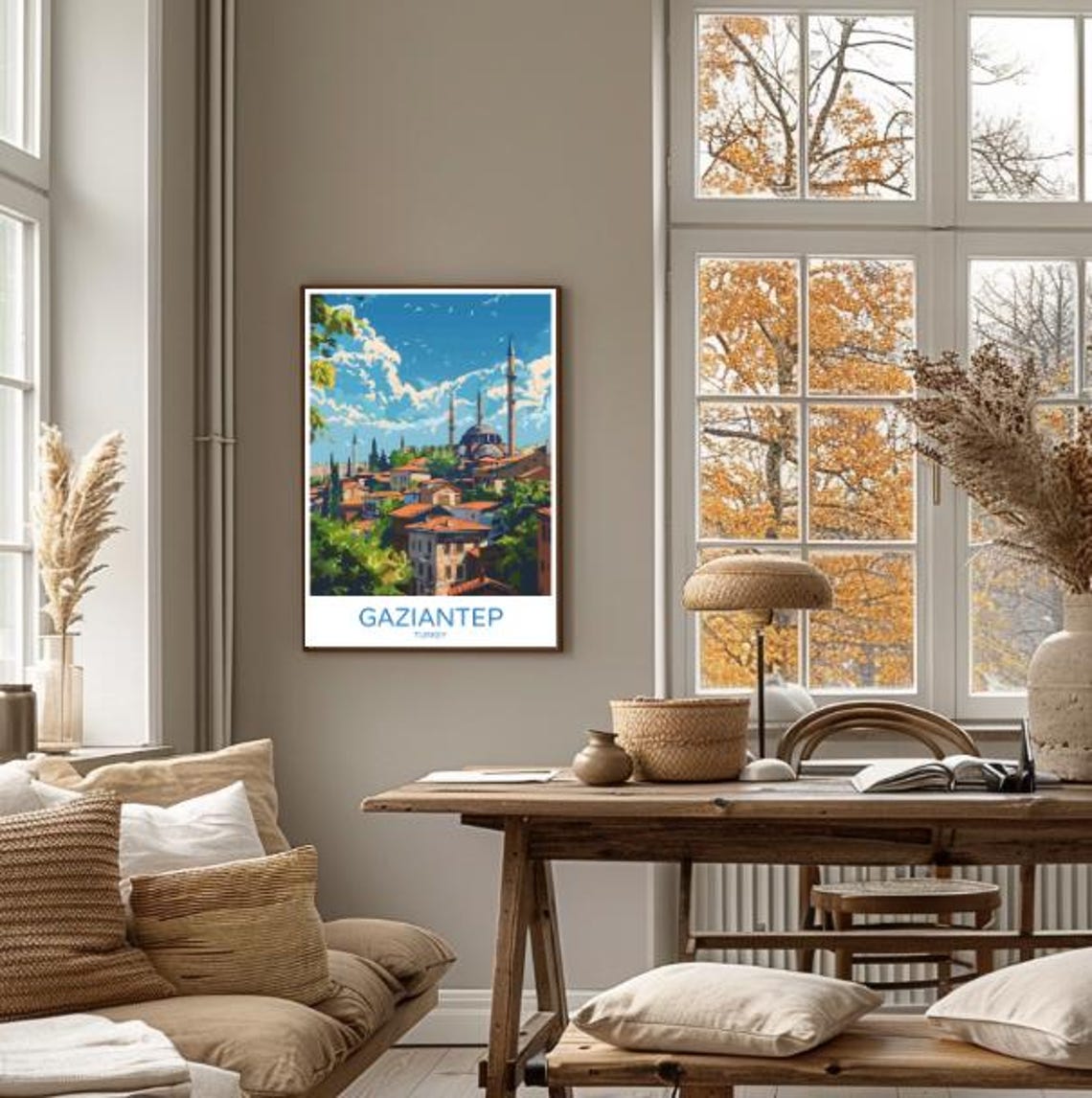Gaziantep Turkey Mosque Minarets Old Town Rooftops City View Poster - Image 4