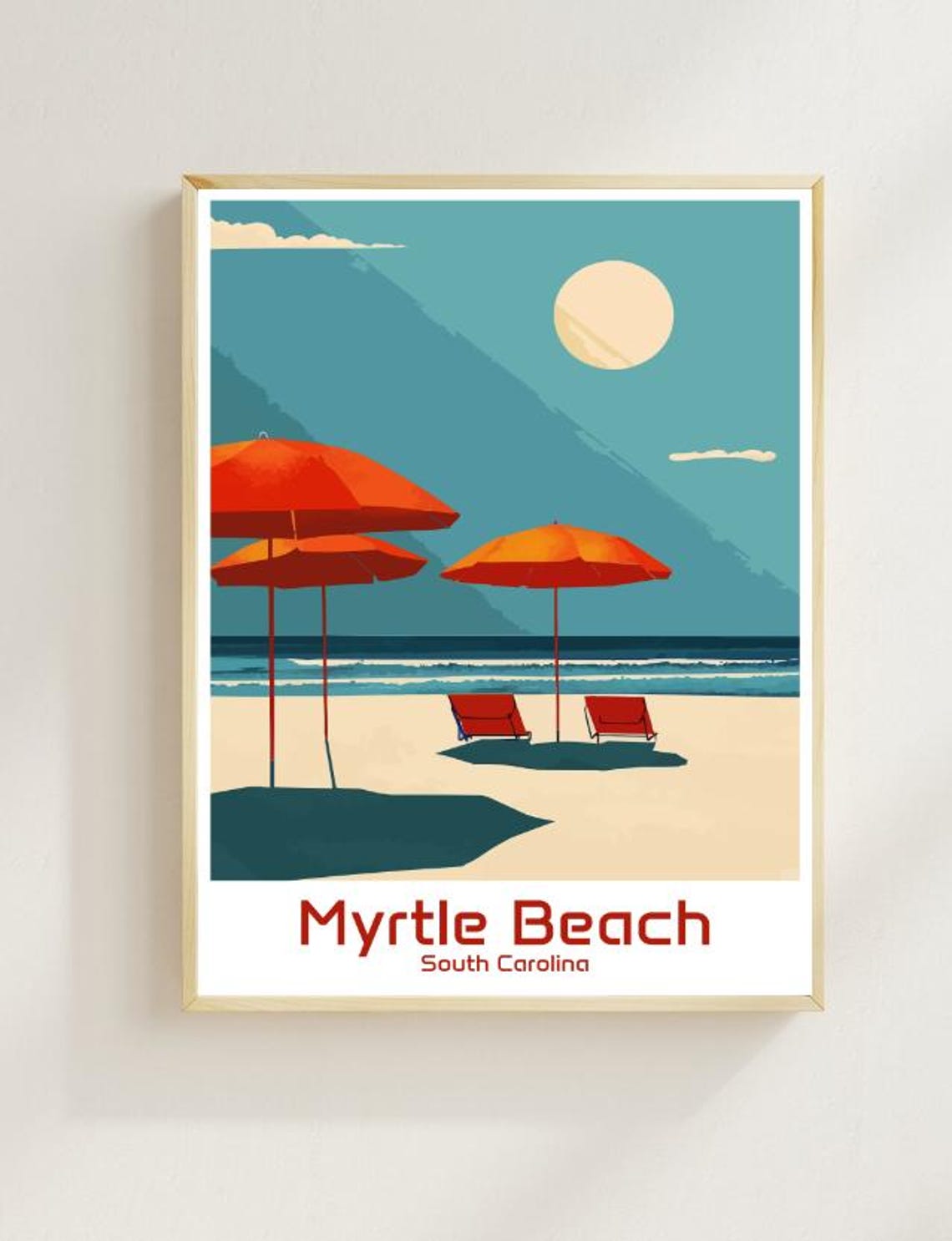 Myrtle Beach South Carolina Minimalist Umbrella Retro Poster