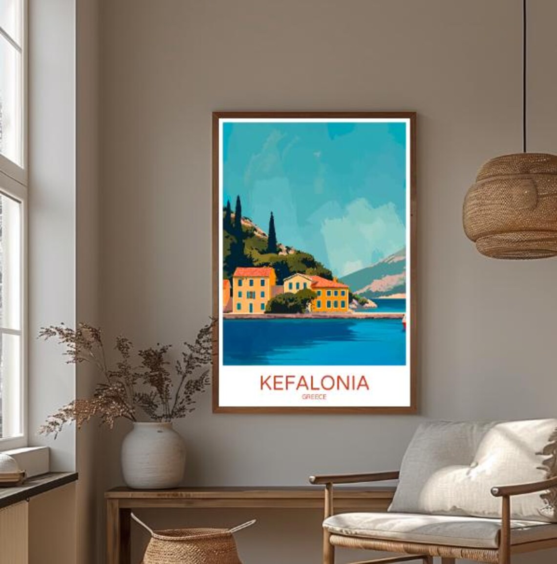 Kefalonia Greece Ionian Seaside Village Cypress View Travel Poster - Image 3
