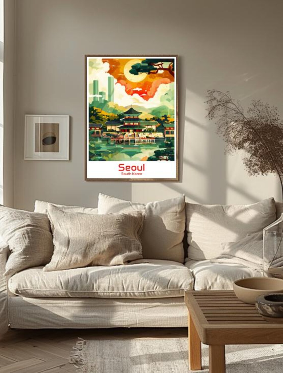 Seoul South Korea Traditional Palace Pavilion Sunset Travel Poster - Image 3