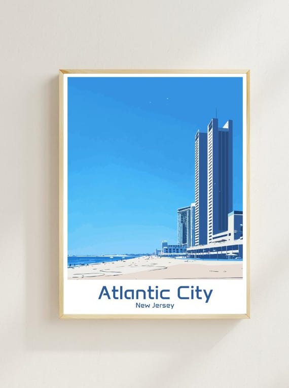 Atlantic City Travel Posternew Jersey Boardwalk Wall Art Vintage Ocean Print Coastal Decor Usa Seaside Artwork Beach Town Gift