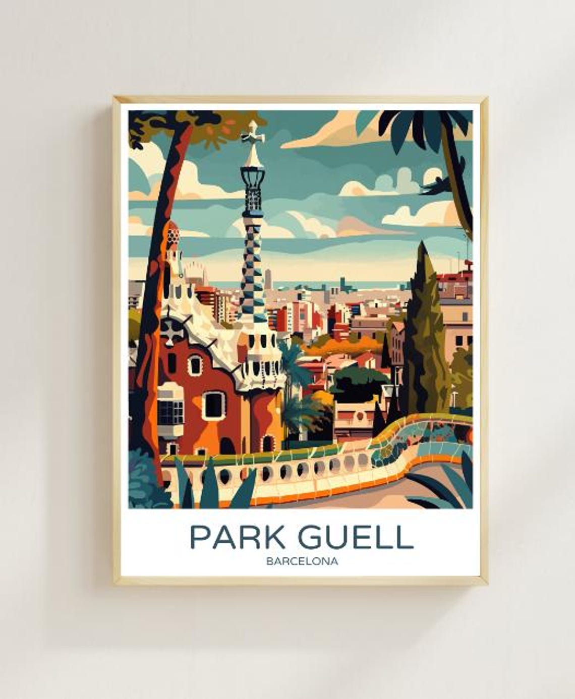 Park Guell Barcelona Poster Gaudi House Terrace And Mosaic Bench