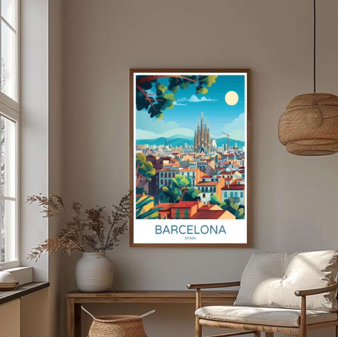 Barcelona Spain Sagrada Familia Cityscape Colorful Travel Poster - Image 3