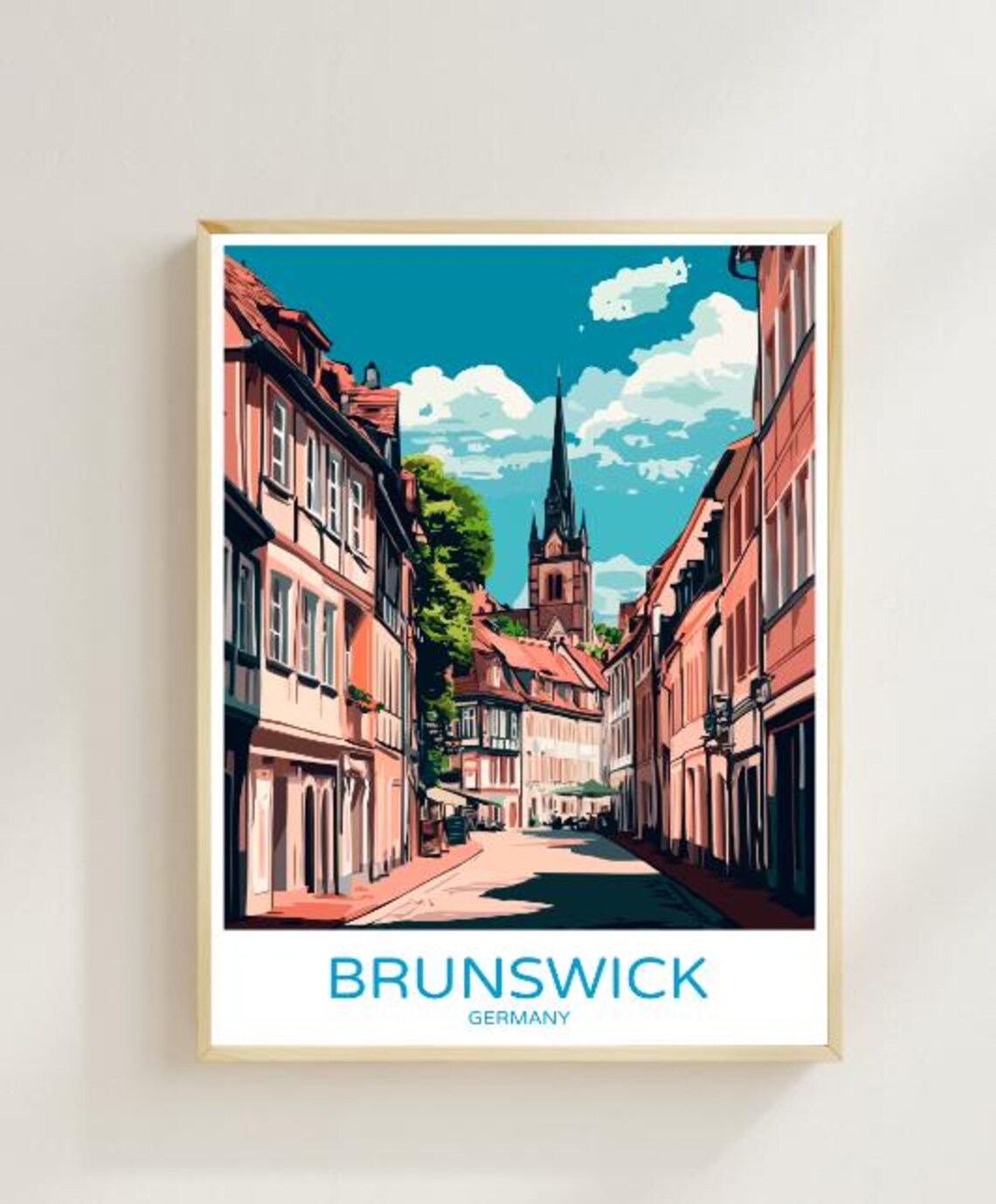 Brunswick Germany Historic Old Town Street Vintage Travel Poster
