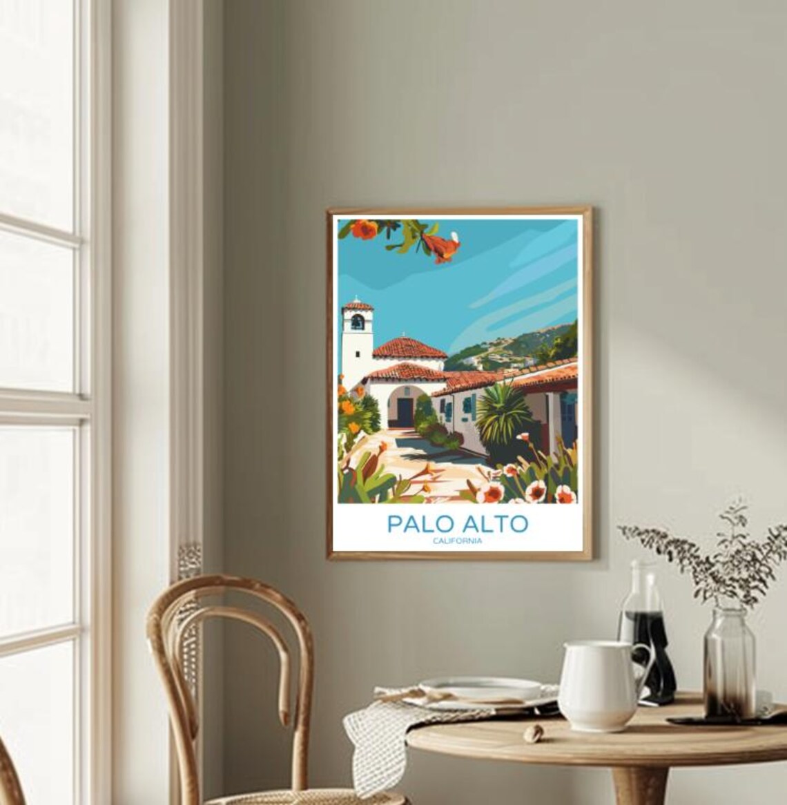 Palo Alto California Spanish Mission Courtyard Sunny Day Poster - Image 2