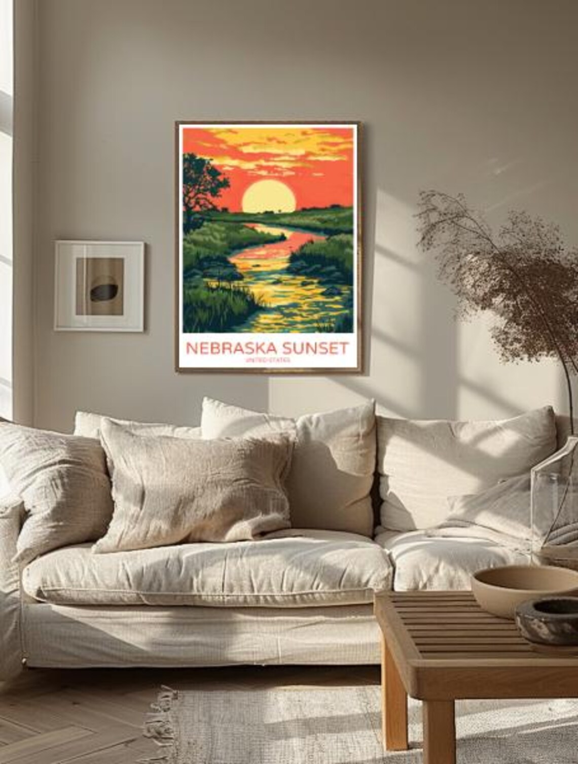 Nebraska Sunset Over River and Plains Golden Hour Travel Poster - Image 2