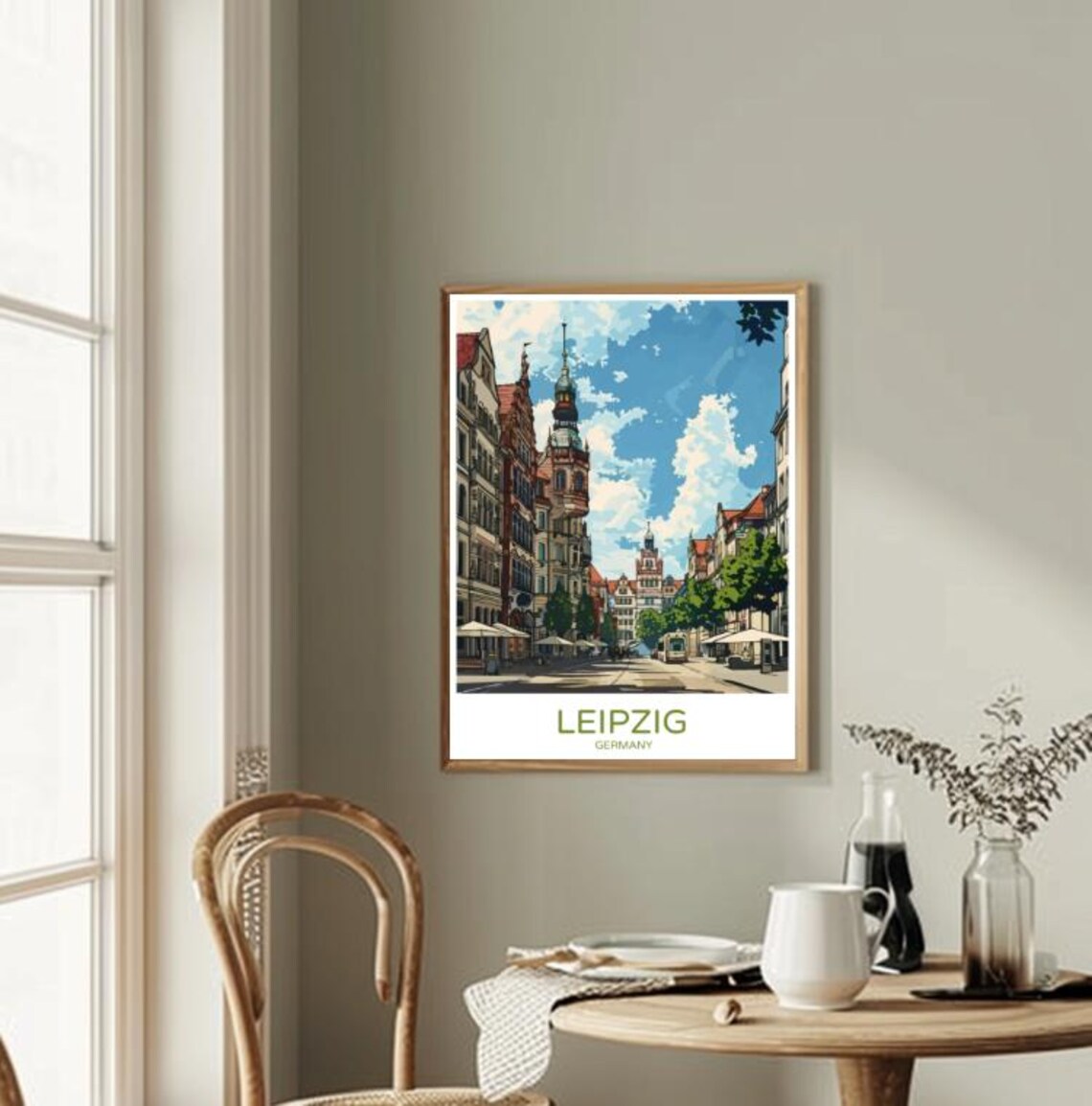 Leipzig Germany Historic Old Town Street Tram Scene Art Poster - Image 2