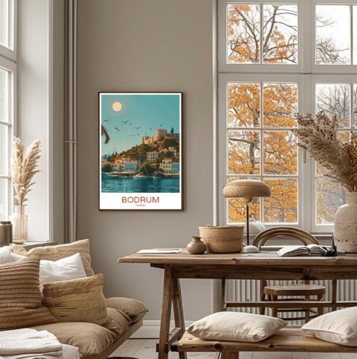 Bodrum Turkey Castle Harbor Sun Seabirds Aegean Coast Art Poster - Image 4