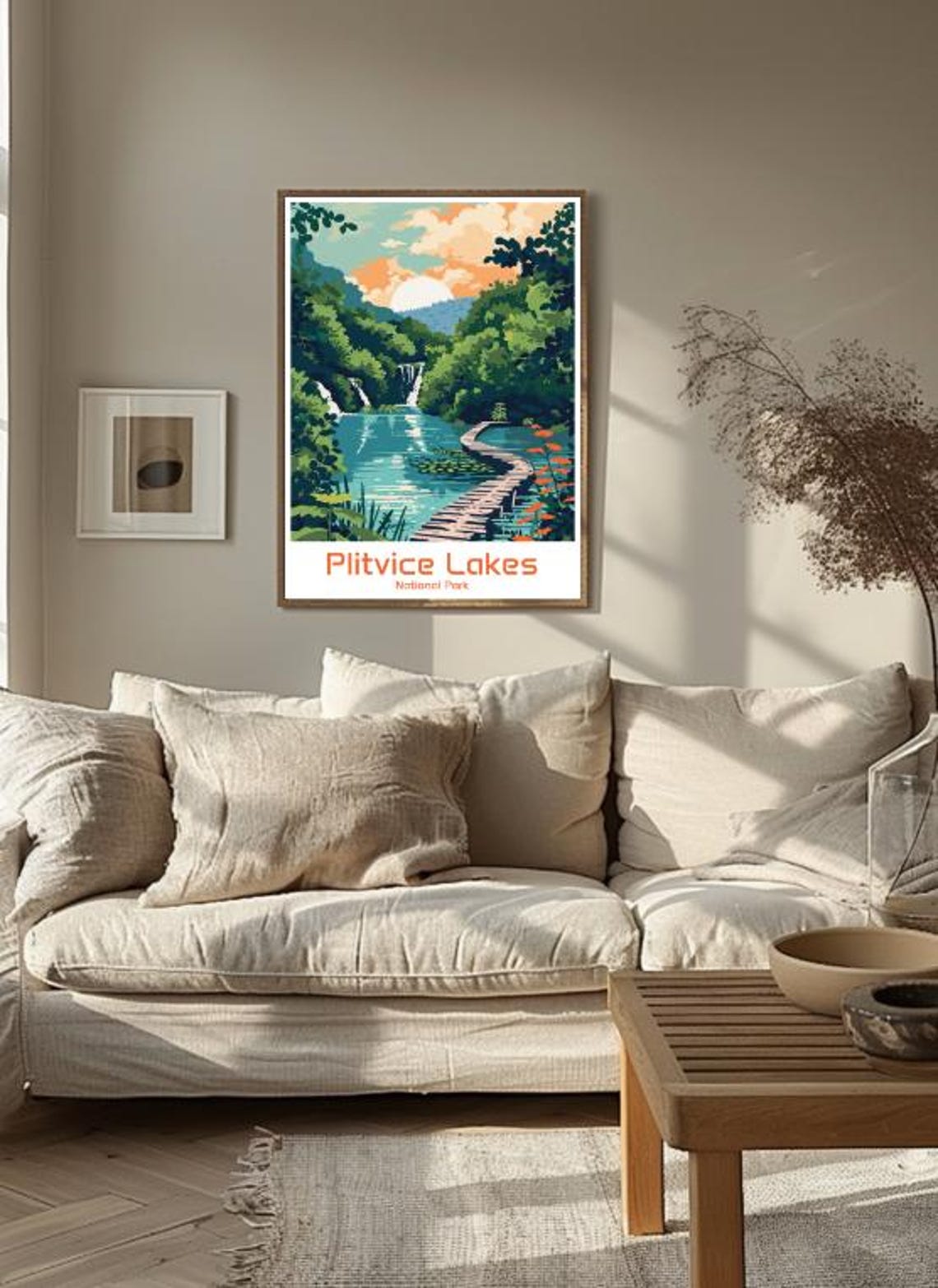 Plitvice Lakes Croatia Waterfall Boardwalk Retro Travel Poster - Image 3