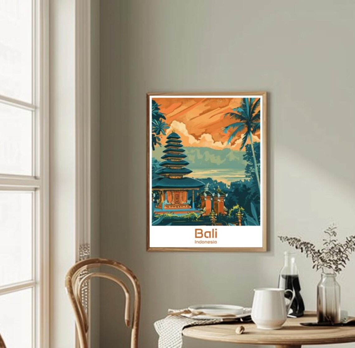 Bali Indonesia Tiered Temple Pagoda Among Palms At Sunset Poster - Image 2