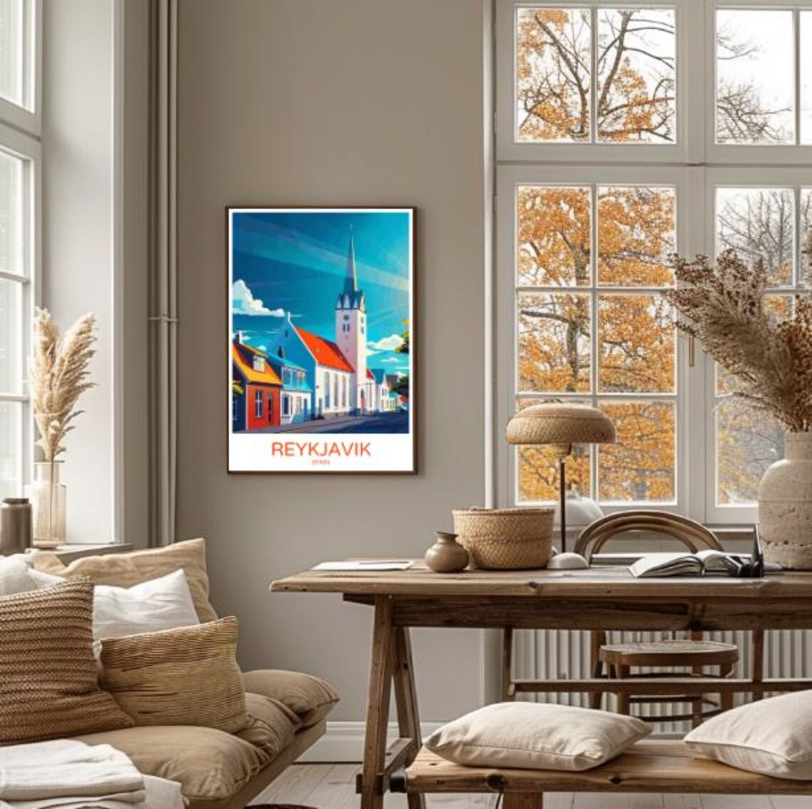 Reykjavik Spain Colorful Church Street Sunny Day Travel Poster - Image 4