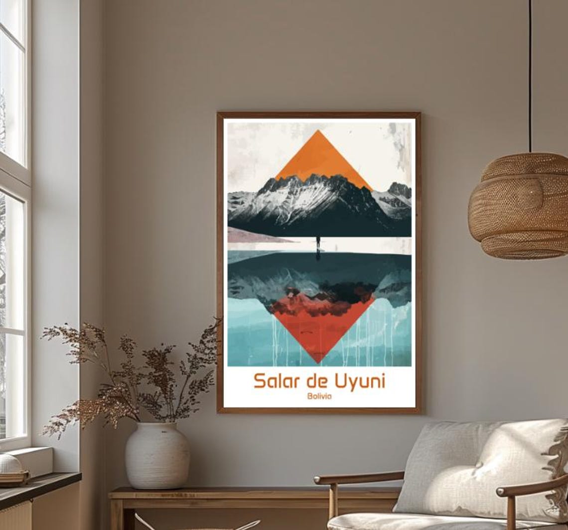 Salar de Uyuni Bolivia Mirror Reflection Geometric Art Poster - Image 4