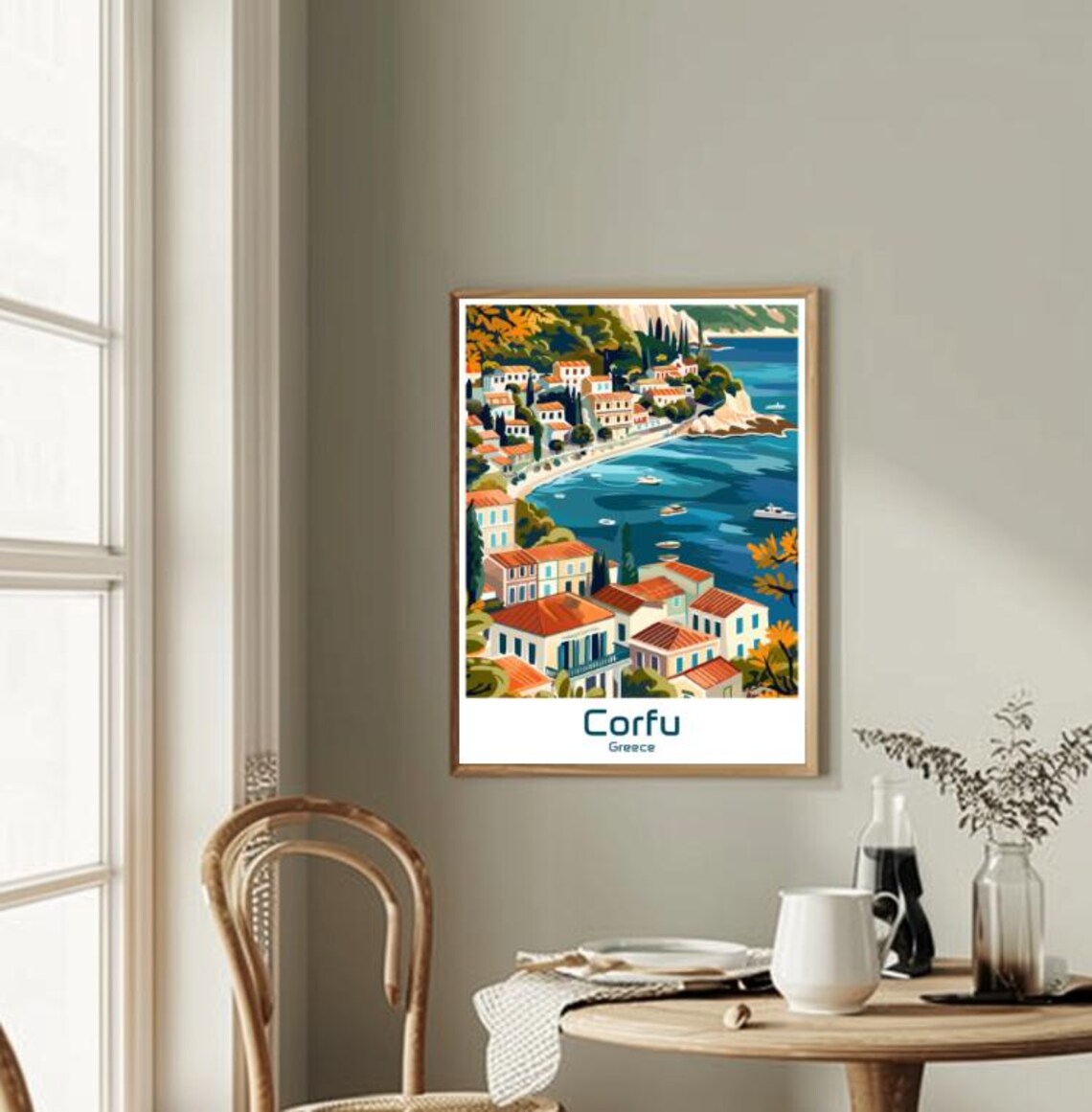 Corfu Greece Seaside Village Red Roofs Scenic Bay Travel Poster - Image 2