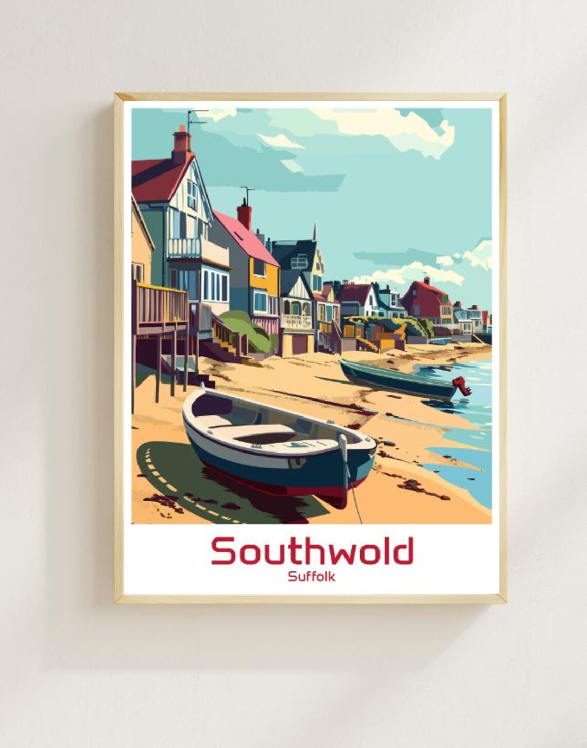 Southwold Suffolk Colourful Beach Huts and Fishing Boats Poster