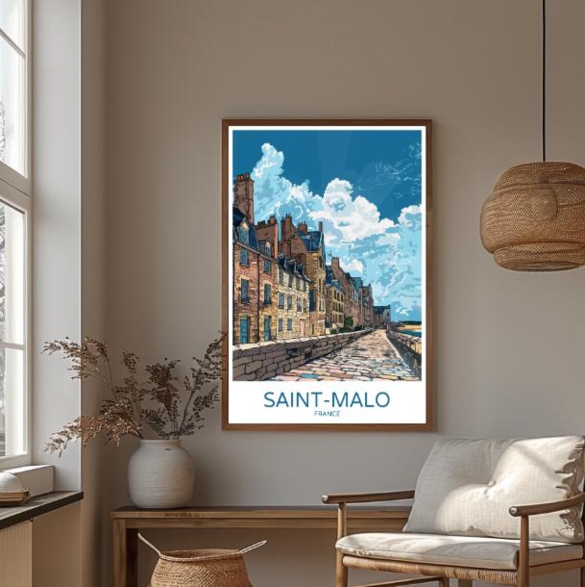 Saint-Malo France Historic Ramparts Cobblestone Street Travel Poster - Image 3