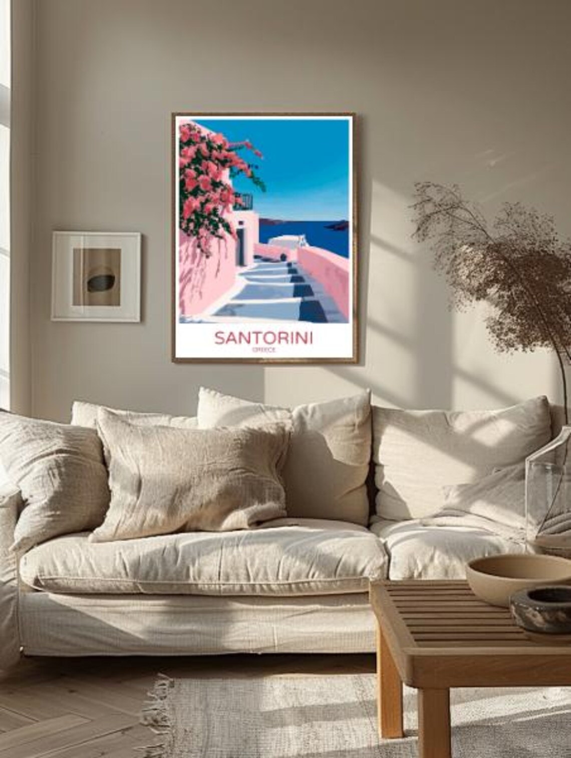 Santorini Greece Pink Bougainvillea Steps Aegean Travel Poster - Image 2