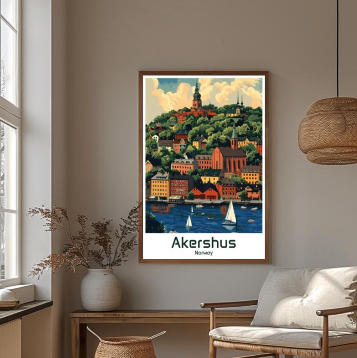 Akershus Festning Oslo Hillside Town Sailboats Fjord View Poster - Image 4