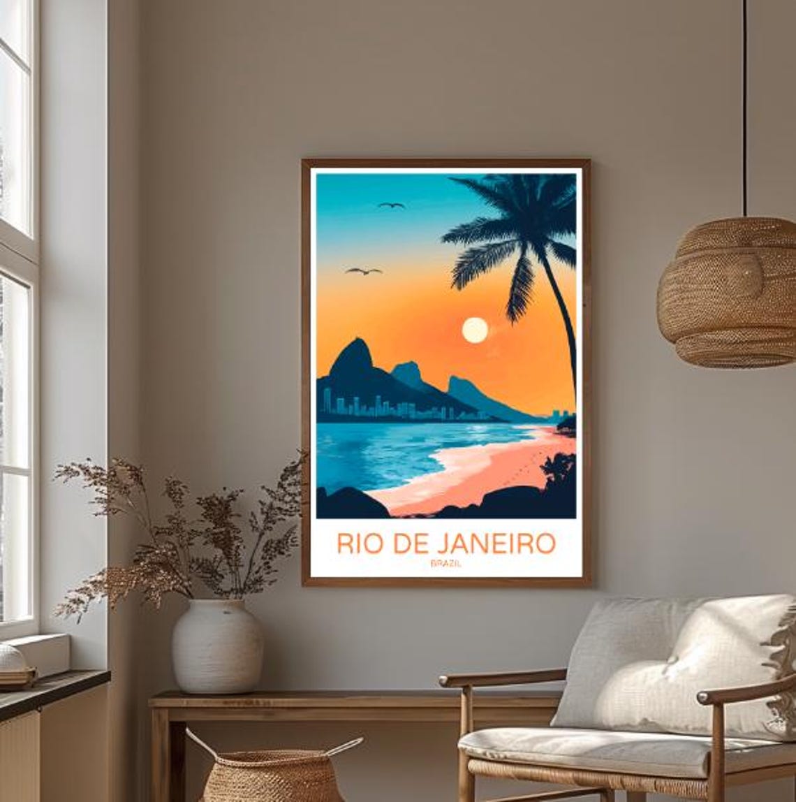 Rio de Janeiro Brazil Sunset Beach Two Brothers Mountain Poster - Image 3