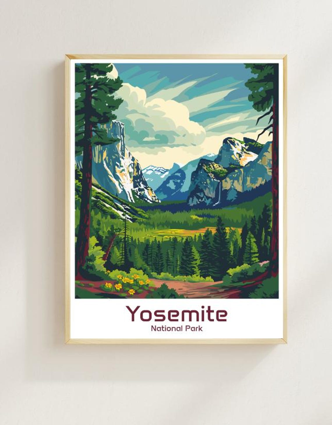 Yosemite National Park Granite Valley Waterfall and Pines Poster