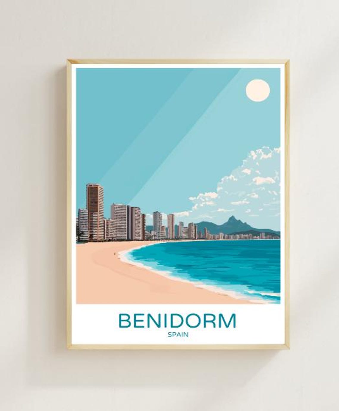 Benidorm Spain Beachfront City Skyline Mediterranean Travel Poster