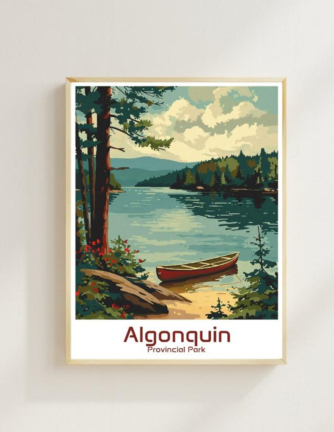 Algonquin Provincial Park Red Canoe Still Lake Pine Forest Poster