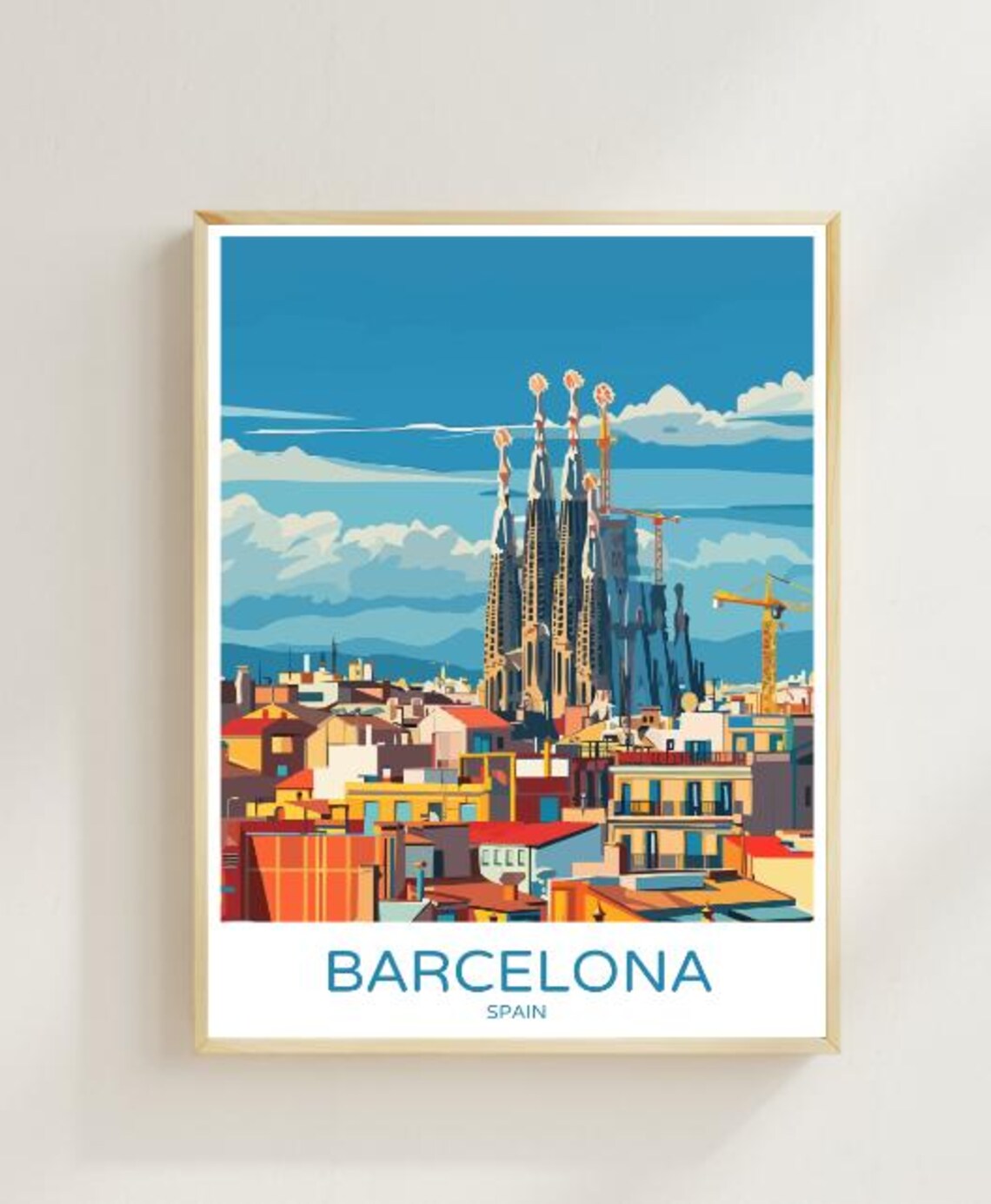 Barcelona Spain Sagrada Familia Rooftops Skyline Travel Poster