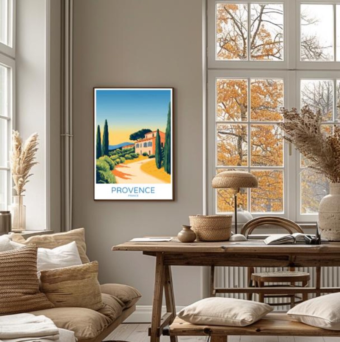 Provence France Farmhouse With Cypress Trees at Sunset Poster - Image 4